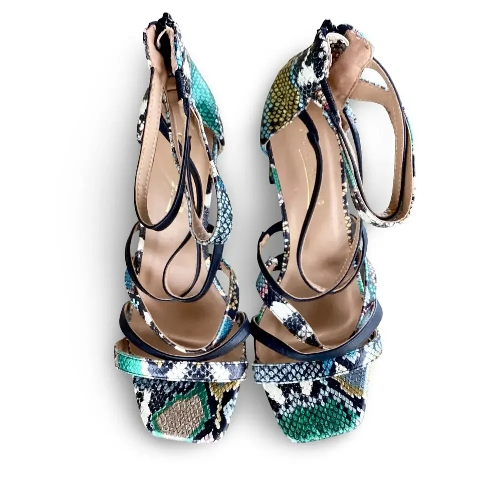 Anne Michelle Faux Snakeskin Metallic Heels